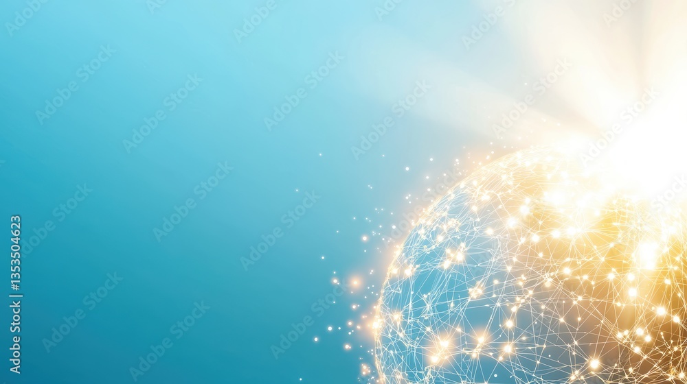 Poster global network connections rotating globe with digital network overlay, space background, visualizin