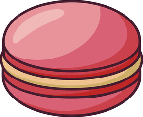 Macaron Cookie Vector Illustration, A colorful vector illustration of a red macaron with a yellow filling, designed in a playful and simplistic style.
