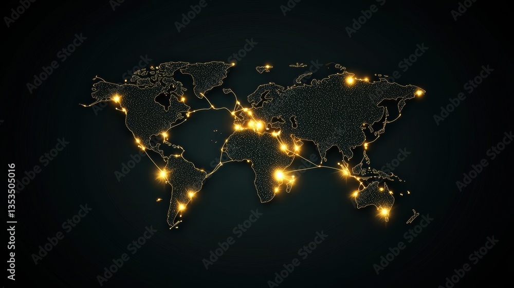 Poster futuristic maps 3d world map with abstract shapes and glowing lines, futuristic design, illustrating