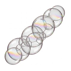 close up of rainbow soap bubbles on white background