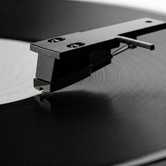black and white close up of a record player needle on vinyl