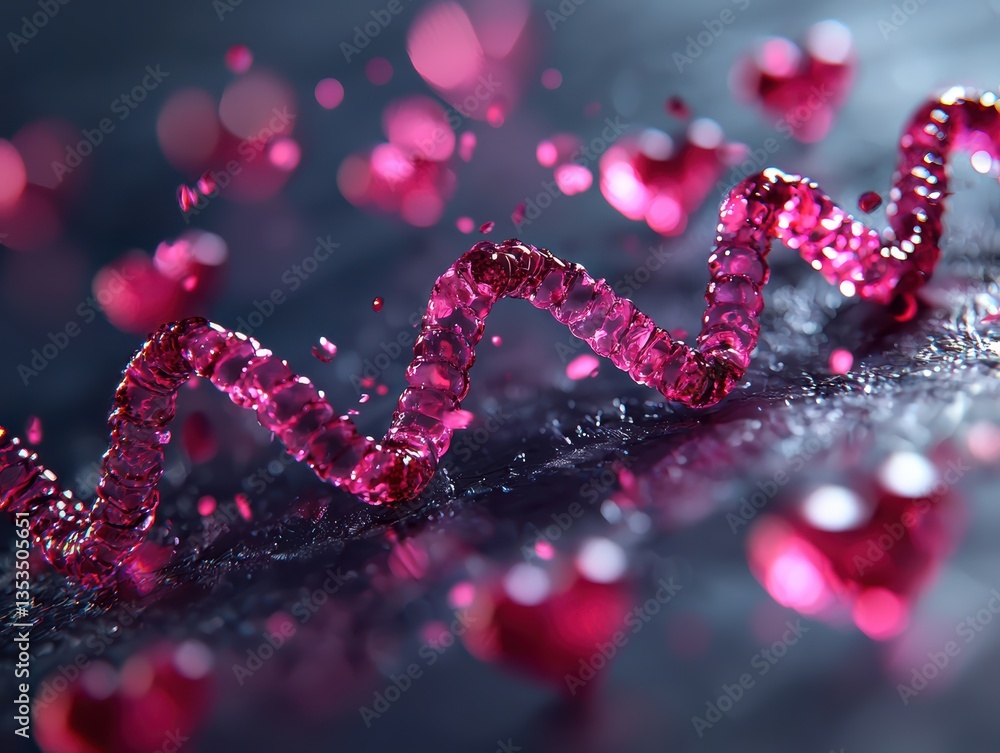 Poster artistic interpretation of dna double helix surrounded by floating hearts, symbolizing love and conn