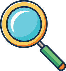 Magnifying Glass Icon Vector Illustration, A colorful vector illustration of a magnifying glass with a green handle and yellow rim, used for searching or investigating.
