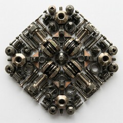 Obraz premium close up of metal hardware arranged in a geometric pattern on a white background