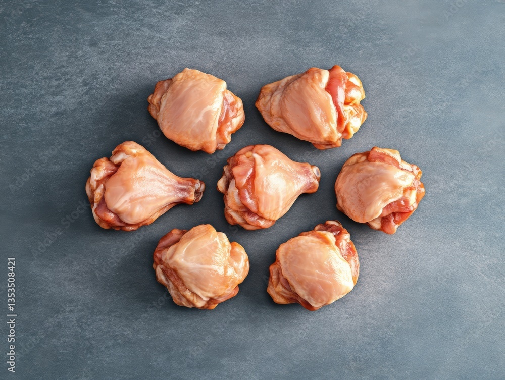 Aufkleber seven fresh raw chicken drumsticks arranged in a circular pattern on a dark gray surface ideal for c