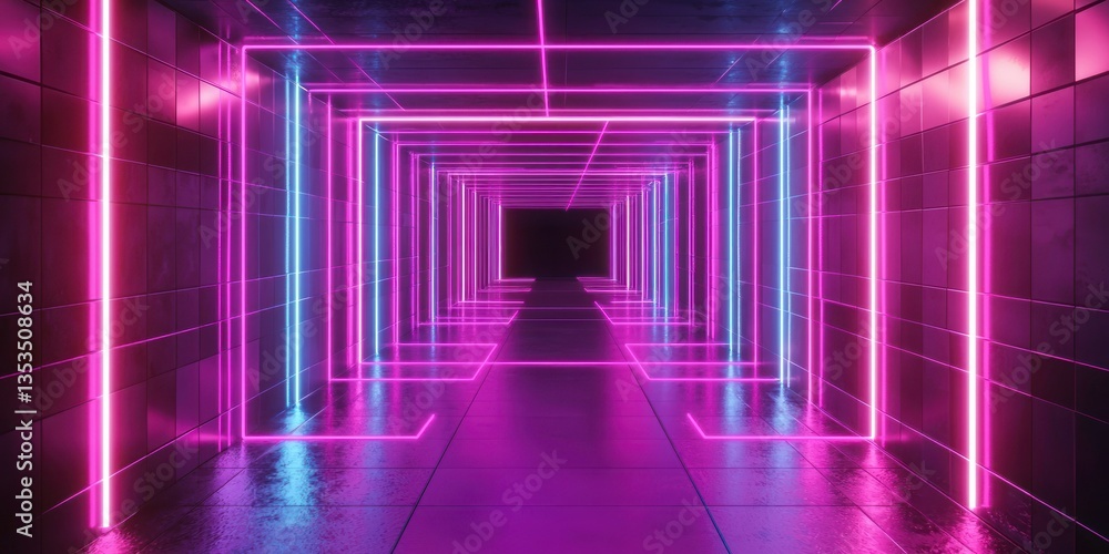 Aufkleber a neon grid tunnel pulling the viewer into a digital void