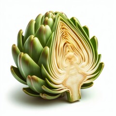 Fototapeta premium Halved artichoke reveals its delicate layers and nutritious core,isolated shot