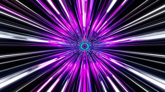 Dynamic, futuristic video concept with a warp-speed effect. Centralized camera angle creates a tunnel of blue light streaks, evoking motion. Live desktop wallpaper.