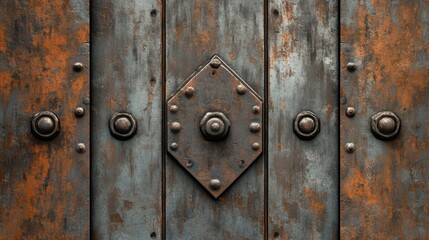 Fototapeta premium Weathered wooden door with metal accents