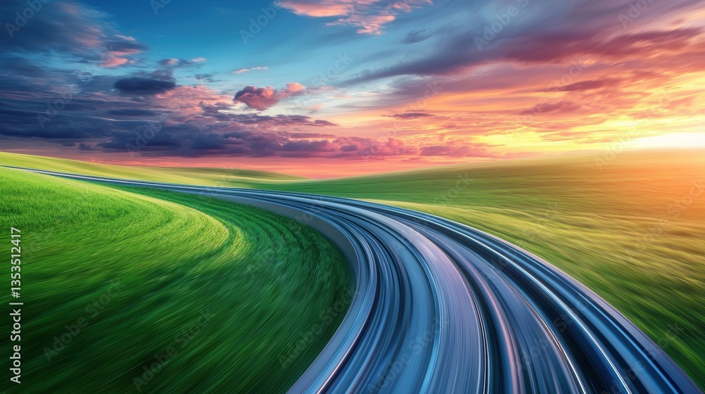 Aufkleber train high speed motion blur blurred landscape seen from the window of a high speed hyperloop train,