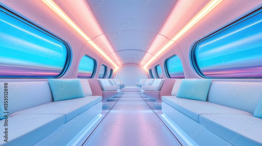 Poster hyperloop train interior view of a hyperloop train with passengers, highlighting its comfortable and