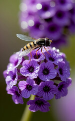 Bee hovering on a pink flower collecting nectar