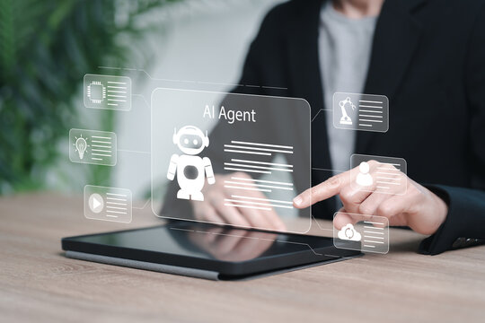 AI Agents Analyze business concepts, Businesswomen use AI technology Assistants to Perform Decisions, Automate daily Tasks Smart AI solutions, Automate repetitive work, Education, Data Analysis, Sales