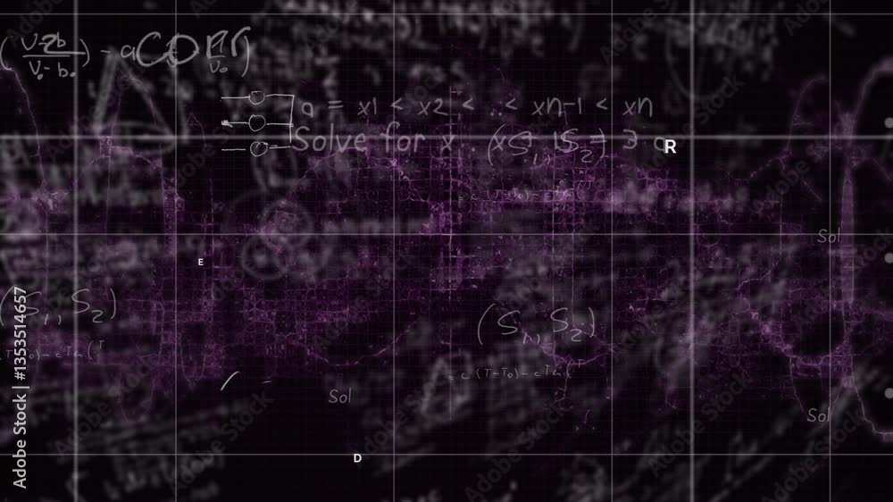Poster animation of mathematical equations overlaying abstract background in classroom setting