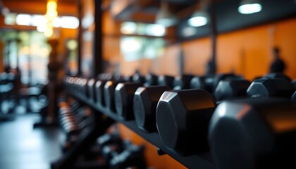A selection of dumbbells lined up in a gym, showcasing the importance of exercise and a healthy lifestyle for fitness enthusiasts