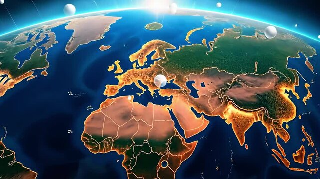 A vibrant representation of Earth from space, showcasing continents and connections in a digital age
