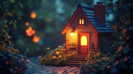 Fototapeta premium Enchanted Stone Cottage at Night