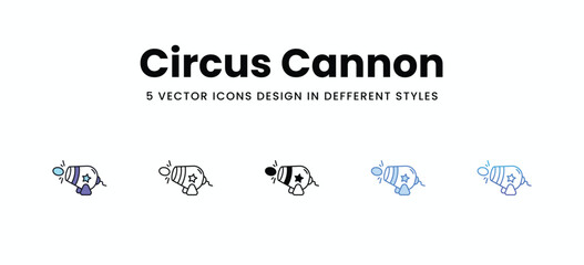 Circus Cannon vector icons set stock illustration