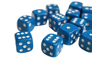 Colorful blue dice scattered across a surface capture attention during game night fun