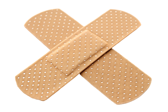 Bandages laid out on a white background for medical use and first aid preparation