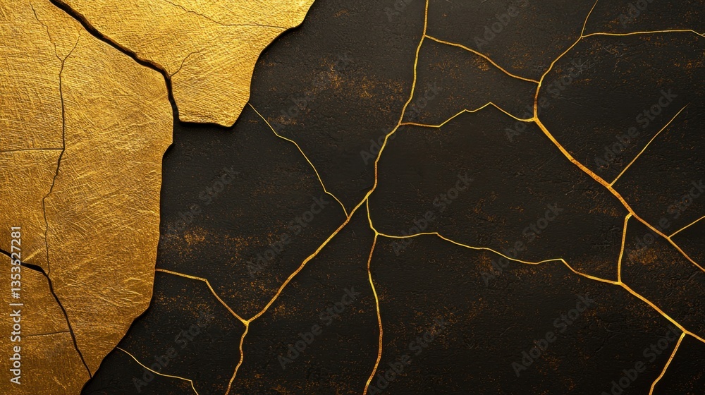 Aufkleber abstract golden surface with a cracked, aged, and scratched texture. deep vignette effect creating a
