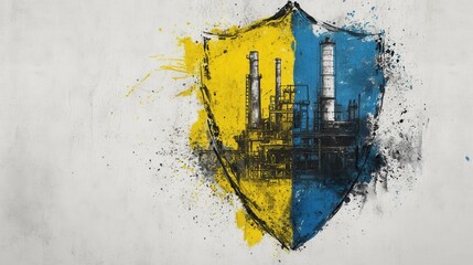 Industrial Protection Shield: A Grunge Artistic Depiction of Factory Security and Safety