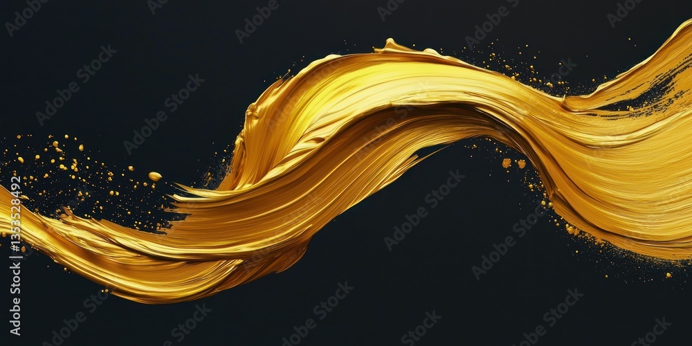 Poster elegant golden paint strokes flowing in an abstract pattern on a dark background