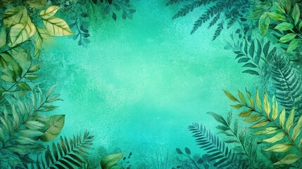 Serene Teal Watercolor Botanical Frame: Lush Greenery Border for Invitation or Card Design