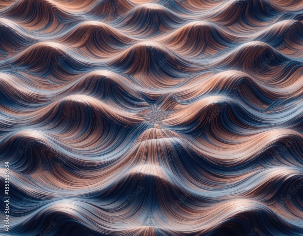 Poster abstract 3d render of elegant wavy lines in blue and peach tones creating a seamless texture