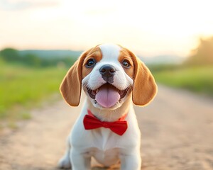 Happy Beagle Puppy Sunset Path.