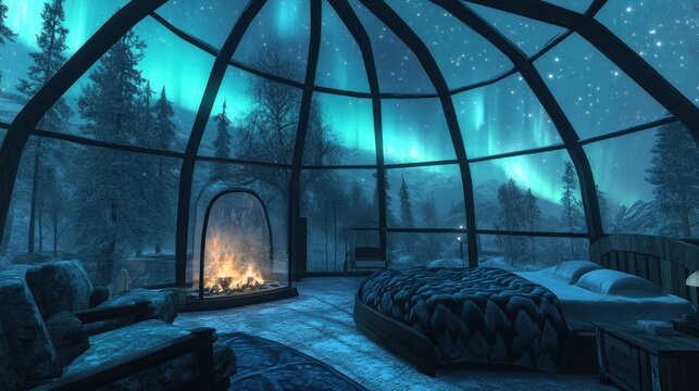 Luxurious Glass Igloo Retreat Under the Enchanting Northern Lights Display