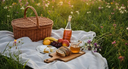Sunset Picnic in a Wildflower Meadow filled with blooming wildflowers