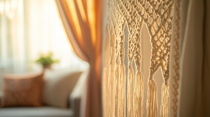 MacramÃ© hanging curtains in a bohemian-style home