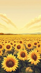 Fototapeta premium A Vibrant Field of Sunflowers Beneath a Yellow Sky