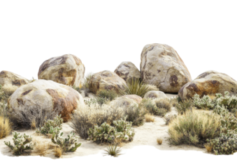 Rocky Terrain with Sparse Grass and Small Boulders. Isolated on a Transparent Background
