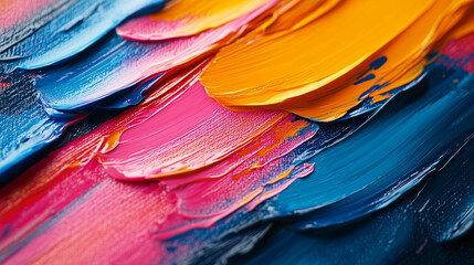 Colorful abstract paint strokes on canvas background  