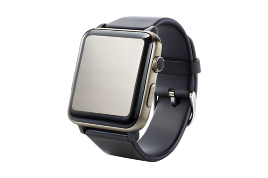 Wrist smart watch mockup with black strap isolated on transparent background. png