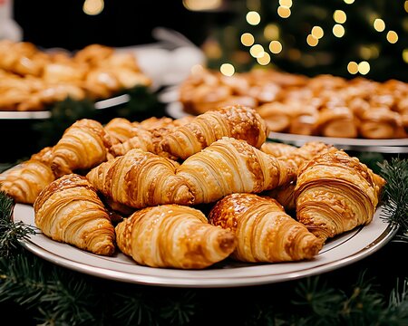 A plate full of delicious golden croissants ready to eat