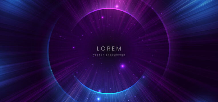 Futuristics blue and purple beams lines glowing effect turn on dark background. Technology hi-speed concecpt.