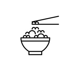 Bowl of rice and chopsticks. Asian cuisine staple side dish. Pixel perfect, editable stroke vector icon