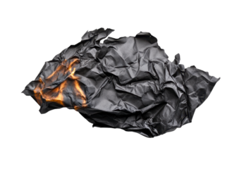 Crushed and Burnt Black Paper with Jagged Edges. Isolated on a Transparent Background