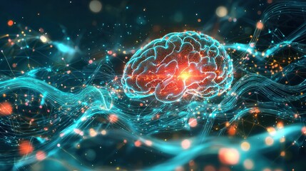 Futuristic Neural Network Concept with Vibrant Brain Illustration