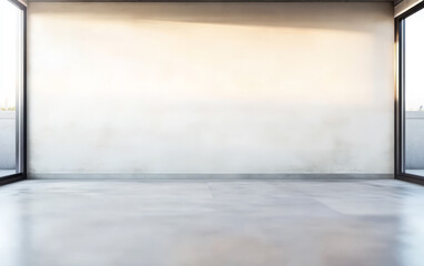 Bright and empty interior space with large windows and open floor plan