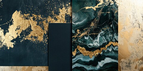 A sophisticated invitation design with black marble and gold foil accents