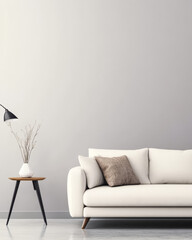 Cozy living room with modern decor featuring a white sofa and minimalist side table