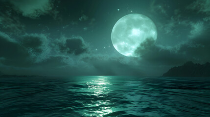 Fototapeta premium Mysterious cloudy night sky with a glowing moonlight effect, creating a dramatic and surreal cosmic atmosphere perfect for backgrounds and sci-fi art.