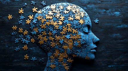 Incomplete human head formed from jigsaw puzzle pieces