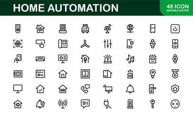 Professional Home Automation Icon Set Vector Illustration. Most Useful Icons for Smart Devices, Automation Systems, and Home Control Features.