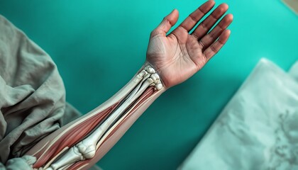 Arm Anatomy and Structure Illustration Showing Bones and Muscles for Educational Use