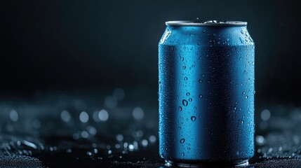 Cold, blue beverage can